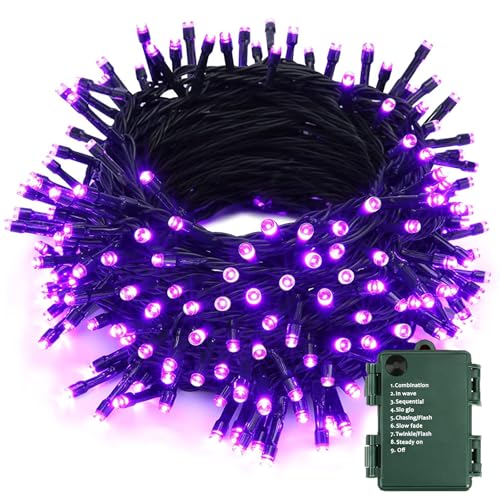 PhilzOps Halloween Lichterkette Batterie, 20M 200 LED Lila Weihnachten Deko Lichterketten Außen 8 Modi Wasserdicht Timer Outdoor Lichter ür Garten Terrasse Zimmer Innen Hause Horror Party Tür Baum von PhilzOps