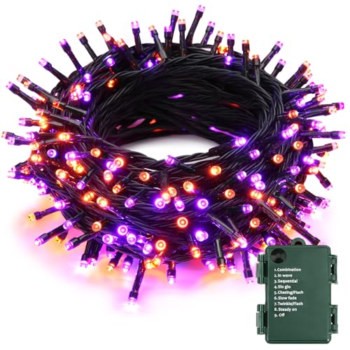 PhilzOps Halloween Lichterkette Außen, 20M 200 LED Herbst Lichterkette Innen Batteriebetriebene 8 Modi Wasserdicht Weihnachtsdeko Lichter für Outdoor Erntedankfest Tisch Balkon Party, Orange Lila von PhilzOps