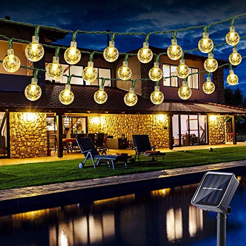 PhilzOps Solar Lichterkette Aussen, 6.5M 30 LED Warmweiß Solar Kristall Kugeln Lichterkette 8 Modi Wasserdicht Solarlichter Garten Außenbeleuchtung für Innen Outdoor Balkon Party Terrasse Deko von PhilzOps