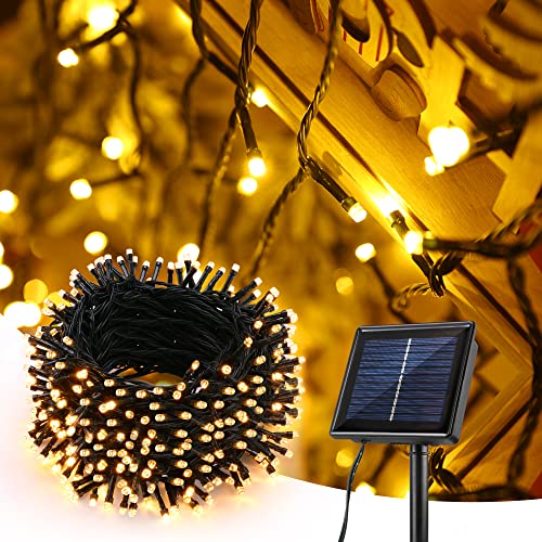 PhilzOps Weihnachtsbaum Lichterkette Außen, 32M 300 LED Solarlichterkette Outdoor Wasserdicht Warmweiß 8 Modi Lichter für Garten Party Balkon Terrasse Hochzeit Tor Hof Bäume Yard Haus Deko von PhilzOps