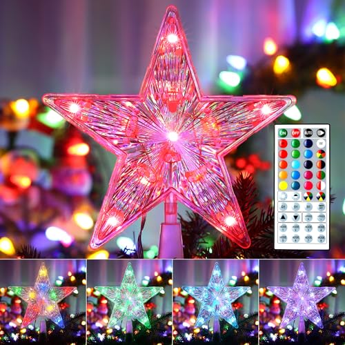 PhilzOps Weihnachtsbaumspitze Sterne Batterie 11 LED RGB Weihnachtsdeko Topper Stern Innen Wasserdicht Glitzerstern Baum Lichter mit Timerfunktion für Weihnachten Party Kaufhaus Neujahr Häuser von PhilzOps