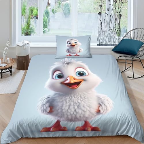 Phiree Huhn Für Jugendliche Kinder Bettwäsche 3D Gedruckt CKunstoon Set Microfaser Bettbezug Und Kissenbezug Mit Reißverschluss Bettdeckenbezug 3teilig Single（135x200cm） von Phiree