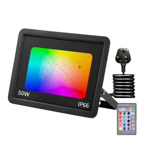 RGB LED Strahler 50W Fluter Außen Strahler 16 million Farben und 16 Modi Smart LED Flutlichtstrahler, IP66 Außenstrahler Wasserdicht LED Flutlicht, Garten Stimmungslichter von Phlbao