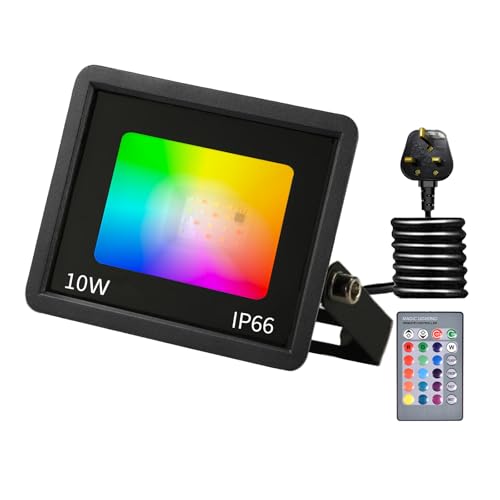 RGB LED Strahler 10W Fluter Außen Strahler 16 million Farben und 20 Modi Smart Flutlichtstrahler, IP66 Außenstrahler Wasserdicht LED Flutlicht, Garten Stimmungslichter von Phlbao