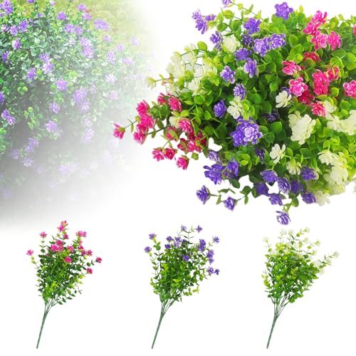 6 Bündel Künstliche Blumen, Kunstblumen Unechte Blumen Deko, Blumen Eukalyptus Deko, Wie Echt Uv Beständige Wetterfest, FüR Innen Außen Balkon Garten Balkonkasten Kunstblumen Deko von Phlognfy