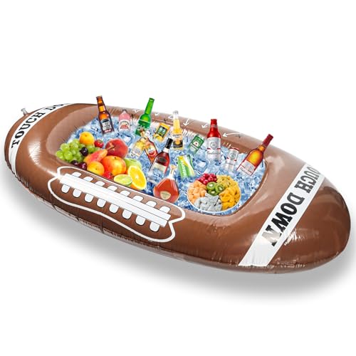 Getränkehalter Schwimmender, Aufblasbarer Becherhalter, 2 in1 Aufblasbares Tablett, Aufblasbarer Eiseimer, Großes Fassungsvermögen, Rugby Design, für Pool Strand Picknick Camping Rugby Party von Phlognfy