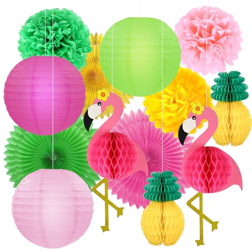 Phlognfy Flamingo Thema Party Dekoration Set, Flamingo Summer Party Deko Gartenparty, 3 Papierfächer, 3 Pompoms Dekoration, 2 Flamingo Waben, 3 Laternen, 2 Ananaswaben, für Sommer Beach Pool Deko Phlognfy Flamingo Thema Party Dekoration Set, Flamingo Summer Party Deko Gartenparty, 3 Papierfächer, 3 Pompoms Dekoration, 2 Flamingo Waben, 3 Laternen, 2 Ananaswaben, für Sommer Beach Pool Deko von Phlognfy