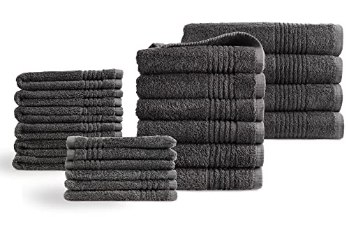 PHLOX Handtuch Set 22-teilig – 100% Baumwolle – Oeko-Tex Made in Green zertifiziert | 600 g/m² – Weiche & saugfähige Qualität – Inklusive 4x badetuch, 6x handtücher set, 6x Gästetüchern, 6x washcloths von PHLOX