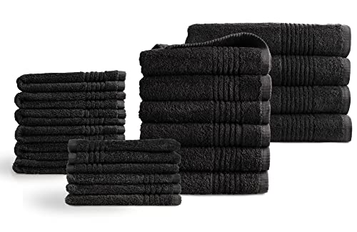 PHLOX Handtuch Set 22-teilig – 100% Baumwolle – Oeko-Tex Zertifiziert | 600 g/m² – Weiche & saugfähige Qualität – Inklusive 4X Badetuch, 6X handtücher Set, 6X Gästetüchern, 6X washcloths (schwarz) von PHLOX