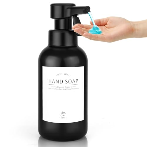 Phneems Halbautomatischer Touch-Seifenspender Elektrischer Seifenspender Mit Sensor 450ml Kunststoff SpüLmittelspender IPX6 Wasserdicht Geeignet FüR KüChe,Bad,Mit Vier Aufklebern Versehen Schwarz Gel von Phneems