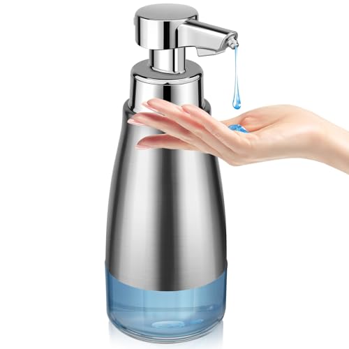Phneems Seifenspender Automatisch Elektrischer Automatic Soap Dispenser Edelstahl Mit Sensor No Touch Sensor Automatischer Seifenspender FüR Bad,KüChe,BüRo, 450ML Silber Metall von Phneems