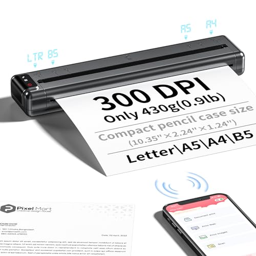 PhoFuta Q302 Mini Tragbarer Thermodrucker, 300DPI Drucker Ohne Tinte, Unterstützt US Letter/A4/B5/A5 Thermopapier, WiFi Verbindung, Bluetooth, USB von PhoFuta