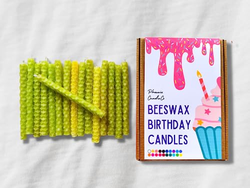 Geburtstagskerzen, Bienenwachs, handgerollt, umweltfreundlich, Limettengrün, 16 Stück von Phoenix Candle Company