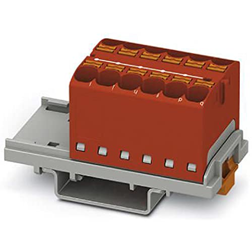 PHOENIX CONTACT PTFIX 12X4-NS35 RD Verteilerblock, Block mit senkrechter Ausrichtung, 800 V, 32 A, Anzahl der Anschlüsse 12, Querschnitt 0,2 mm²-6 mm², AWG 24-10, Breite 28,6 mm, Rot, 8 Stück von PHOENIX CONTACT