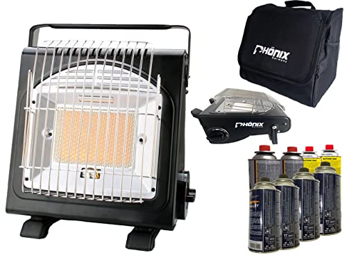 PHönix PH-100 Keramik Gasheizung Heizstrahler 1,7 KW Gasstrahler Camping Heizung Gaskocher + Tasche + 8 Gaskartuschen von Phönix Germany