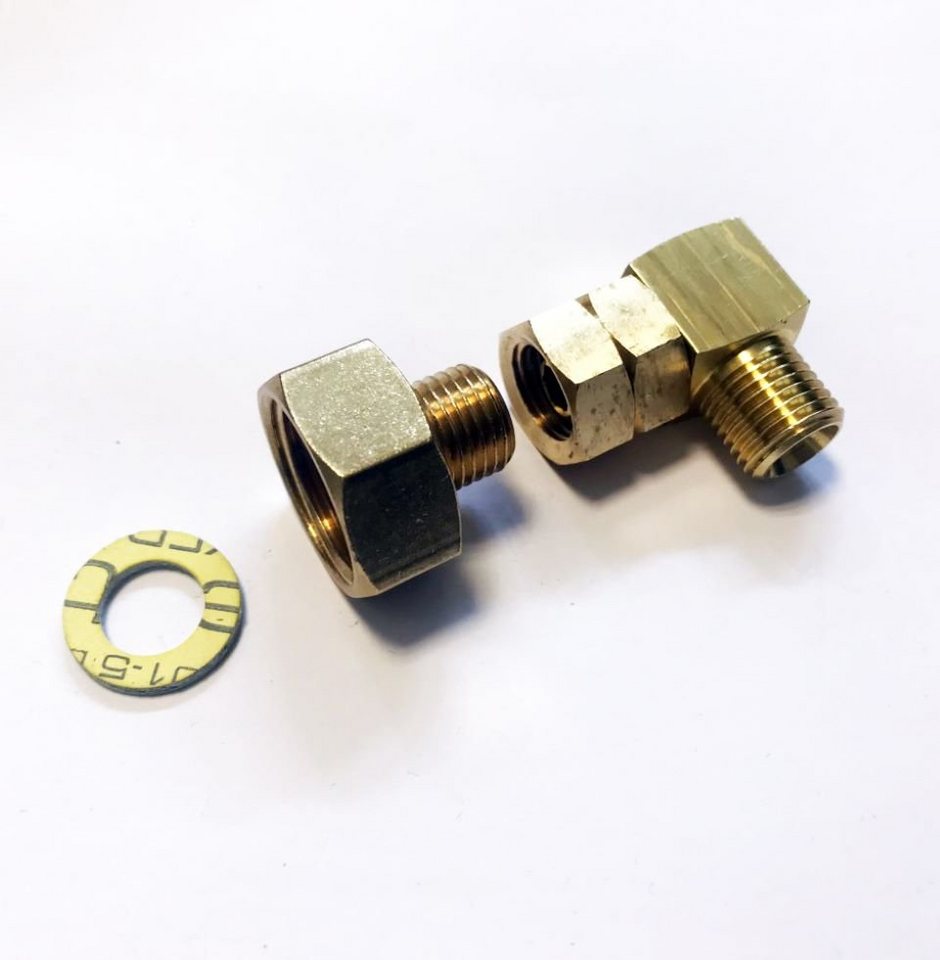 Phönix Germany Anschlussstück gs(a)+winkel, (1/2"R x1/4"lks Gasadapter Messing + Verbindungswinkel 1/4"lks, 2-tlg), Übergangstück/ Adapter + Verbindungswinkel 90° 1/4' links von Phönix Germany