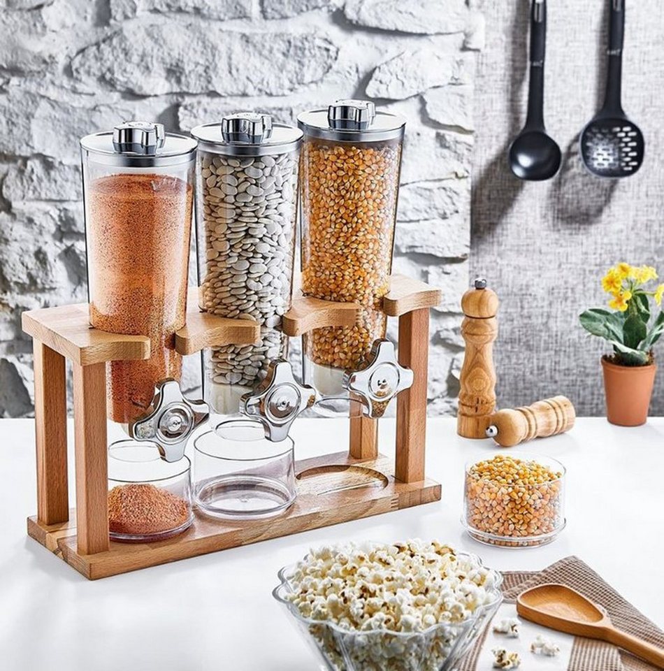 Phönix Germany Müslispender SP-3H, Holz, (Kornflakes Spender Behälter, 3-tlg., Anzahl Behälter: 3), Müslispender Cerealienspender, Holz, 3x 1,5 L von Phönix Germany