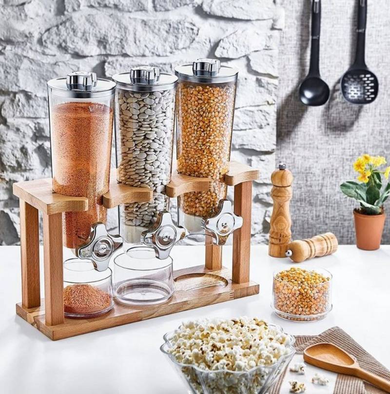 Phönix Germany Müslispender SP-3H, Holz, (Kornflakes Spender Behälter, 3-tlg., Anzahl Behälter: 3), Müslispender Cerealienspender, Holz, 3x 1,5 L von Phönix Germany