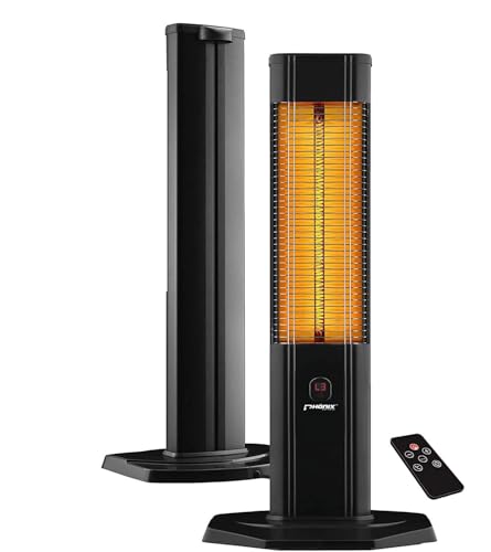 Phönix PCH-2500S Infrarot Carbon Standheizstrahler mit Fernbedienung | IP44 Wasserdicht | Heizstrahler Terassenheizung | Für Indoor & Outdoor | 2500 Watt | Abdeckhaube & Thermostat & 3 Stufen & Timer von Phönix Germany