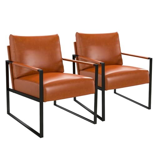 Phoenix Home PU-Leder Akzentstuhl 2er-Set, Freizeitsessel mit Metallrahmen, extra weich gepolstert und Kissen, 105 Grad schräge Rückenlehne, moderner Lesesessel für Wohnzimmer/Büro/Schlafzimmer, Braun Phoenix Home PU-Leder Akzentstuhl 2er-Set, Freizeitsessel mit Metallrahmen, extra weich gepolstert und Kissen, 105 Grad schräge Rückenlehne, moderner Lesesessel für Wohnzimmer/Büro/Schlafzimmer, Braun von Phoenix Home