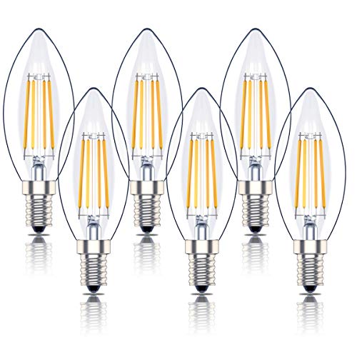 Phoenix-E14 Led Dimmbar Warmweiss kerze, Glühbirne Kerzenform, Birne Filament Retrofit Classic,4W Ersetzt 40Watt Lampe, Warmweiß(2700K),6er-Pack von Phoenix-LED