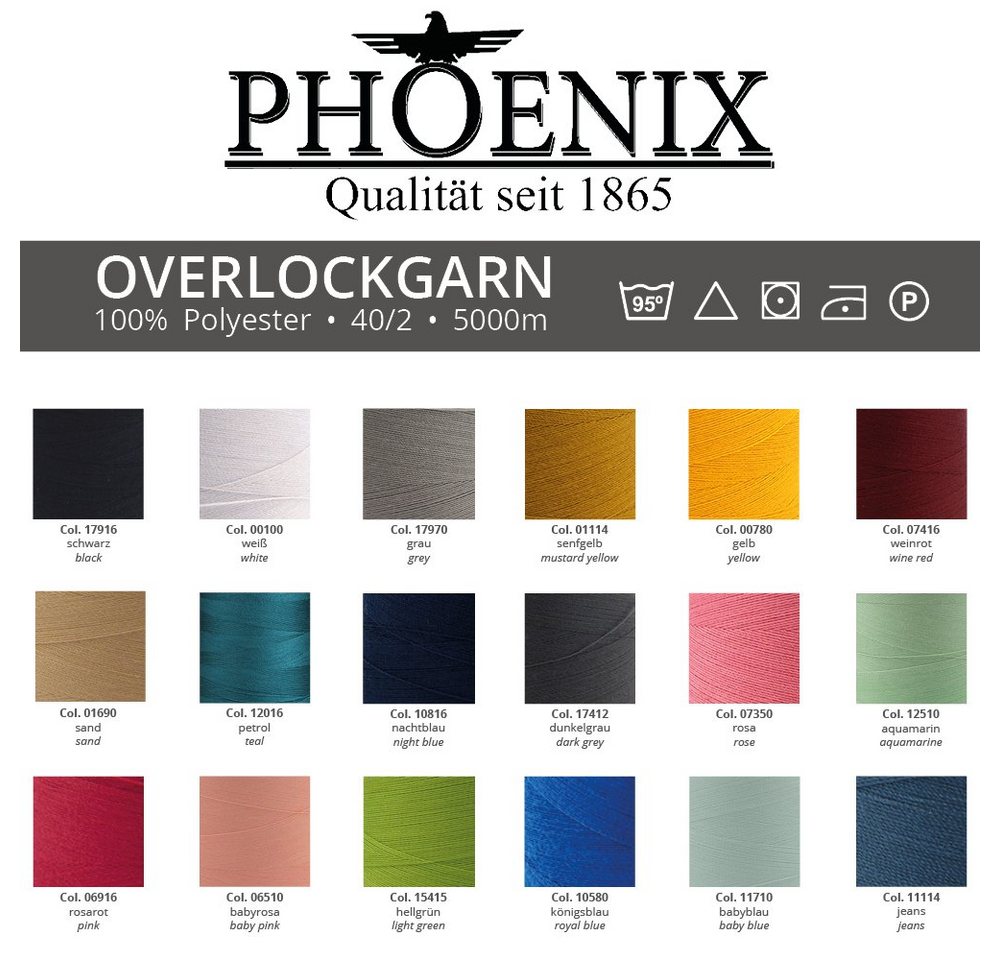 Phönix Phönix Overlockgarn 4x5000m Farbe 07416 weinrot Overlockgarn, (Packung), 4 x 5000m von Phönix