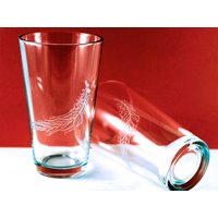 Handgeätzte Feder Biergläser - 4Er-Set Sandgestrahlte Libby Pint Gläser von PhoenixFireStudios