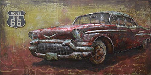 Phoenixarts 3D Metallbild Wohnzimmer - Handarbeit Industrie Design Bild versch. Motive und Gr. (3D Metallbild Oldtimer, 110x55x5cm) von Phoenixarts