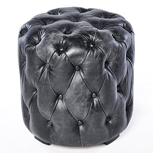 Phoenixarts Chesterfield Echtleder Ottoman Hocker Schwarz Vintage Leder Fußhocker Pouf Sitzhocker 659 von Phoenixarts