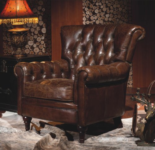 Phoenixarts Sessel Chesterfield Ledersessel Vintage Design Ohrensessel Leder Lounge ClubSessel (Braun 449) von Phoenixarts