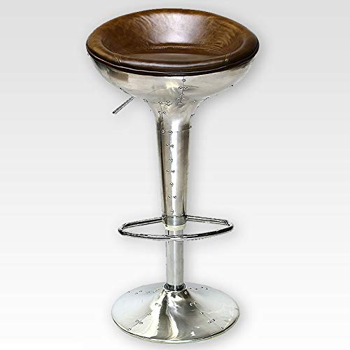 Phoenixarts Vintage Leder Barhocker Drehbar und Höhenverstellbar Industrie Design Barstuhl Echtleder Tresen Hocker gepolstert (1, Silber braun) von Phoenixarts