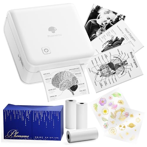 Phomemo Fotodrucker für Smartphone – P2S Mini Thermodrucker, Kleiner tragbarer Aufkleberdrucker mit 3 Rollen Papier Kompatibel mit iOS & Android, für Fotos Geschenk Studien Notizen Arbeit Kinder von Phomemo