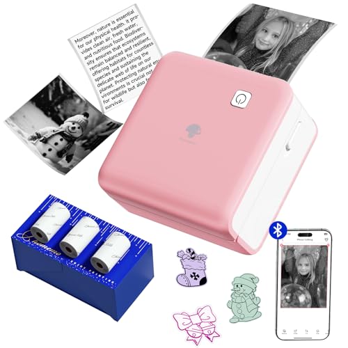 Phomemo Fotodrucker 300 DPI - Mini Drucker für Smartphone, P2S Tragbarer Thermodrucker für Aufkleber, Mini Thermodrucker mit 3 Rollen Papier, zum Drucken von Bullet Journals und to-Do-Listen von Phomemo