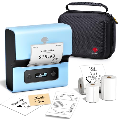 Phomemo M221 Etikettendrucker, Bluetooth Thermo Etikettenmacher Set,Tragbarer Etikettiergerät für Kleinunternehmen,Haushalt,Schule,Aufkleber Drucker mit 3 Rollen Etiketten und 1 Tragbare Tasche -Blau von Phomemo