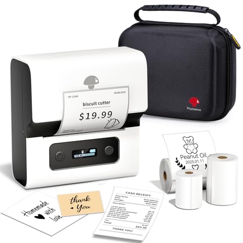 Phomemo M221 Etikettendrucker, Bluetooth Thermo Etikettenmacher Set,Tragbarer Etikettiergerät für Kleinunternehmen,Haushalt,Schule,Aufkleber Drucker mit 3 Rollen Etiketten und 1 Tragbare Tasche -Weiß von Phomemo