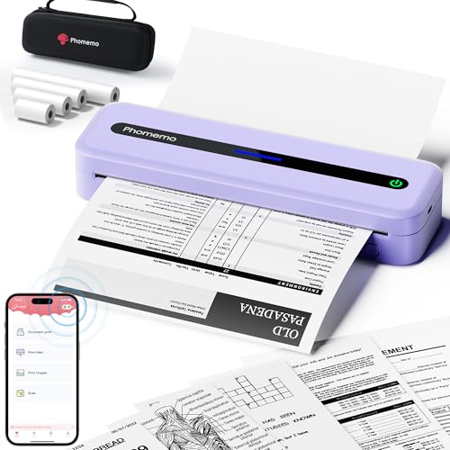 Phomemo M832 Thermodrucker A4, Tragbarer Drucker Kompatibel mit Phone und Laptop, Mobiler Drucker A4 für Unterwegs, Büro, Schule, Zuhause, mit Tragetasche und 4 Rollen Thermopapier, Lila von Phomemo