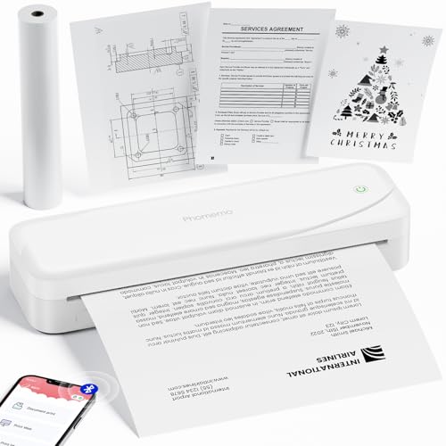 Phomemo M833 Thermodrucker A4 Mobiler Drucker A4 für Unterwegs Tragbarer Drucker Bluetooth 300DPI, 53mm-216mm Druckbreite, Kompatibel mit Handys & Laptops, für Business, Reisen, Rechnungen, Weiß von Phomemo
