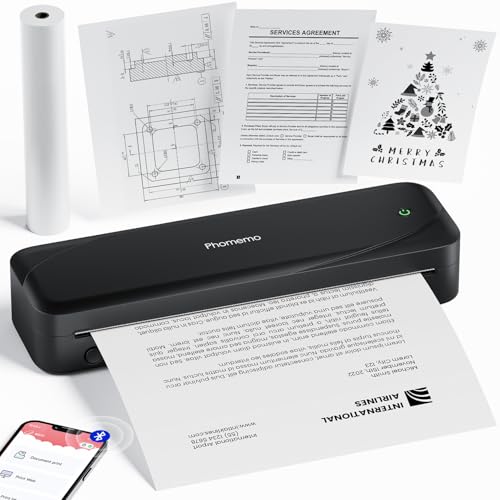 Phomemo M833 Thermodrucker A4 für Unterwegs, Kabelloser Tragbarer Drucker 300DPI, Mobiler Drucker für Rechnungen, Studium, Zuhause, Geschäft, Schule, Kompatibel mit iOS, Android und PC, Schwarz von Phomemo