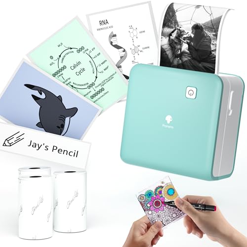 Phomemo Mini Drucker, M02 Pro Tiny Printer 300 DPI Mini Drucker für Smartphone,Taschendrucker Bluetooth Thermodrucker mit 3 Papierrollen, Aufkleberdrucker für Studiennotizen, Fotos, Etiketten von Phomemo