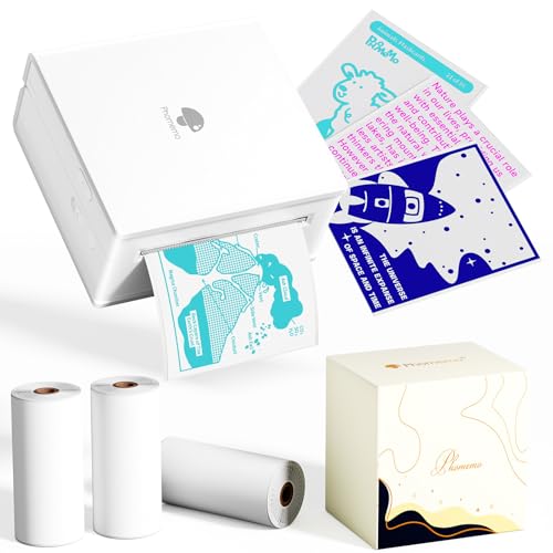 Phomemo M02 Sticker Drucker, Mini Thermodrucker für Smartphone Taschedrucker Aufkleber Drucker Mit DREI Rollen Transparentem Farbdruckpapier für Fotos Geschenk Studien Notizen Arbeit Kinder (Weiß) von Phomemo