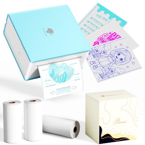 Phomemo Mini Drucker, Tiny Printer M02 Mini Drucker für Smartphone Mini Thermodrucker Bluetooth Aufkleber Drucker Mit 3 Rollen Transparentem Farbdruckpapier für Studien Geschenk Notizen Arbeit Kinder von Phomemo