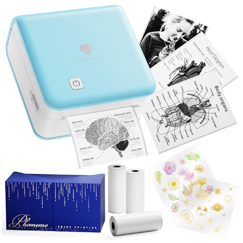 Phomemo Mini Fotodrucker – P2S 300 DPI Mini Drucker für Smartphone, Tragbarer Kleiner Bluetooth-Thermodrucker mit 3 Rollen Papier Kompatibel mit iOS & Android, für Für Fotos, zum Zeichnen Lernen von Phomemo