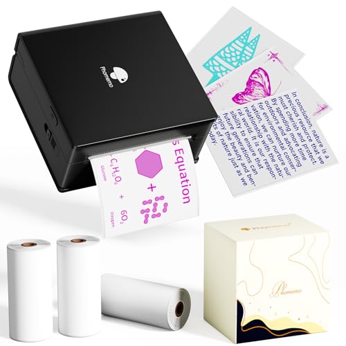 Phomemo Mini Thermodrucker, M02 Mini Drucker für Smartphone Bluetooth Aufkleber Drucker Mit 3 Rollen Transparentem Farbdruckpapier für Studien Notizen Arbeit Kinder Fotos Geschenk (Schwarz) von Phomemo