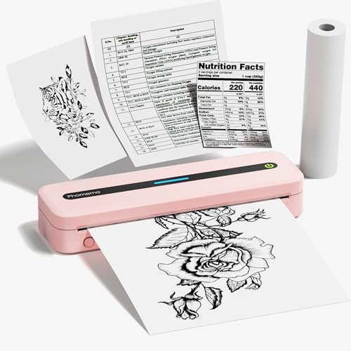 Phomemo Mobiler Drucker A4 für Unterwegs, M832 Bluetooth Tragbarer Drucker Unterstützen 210x297mm A4 Thermopapier, Mini Drucker A4 Kompatibel mit Android und iOS für Phone & Laptop, Rosa von Phomemo