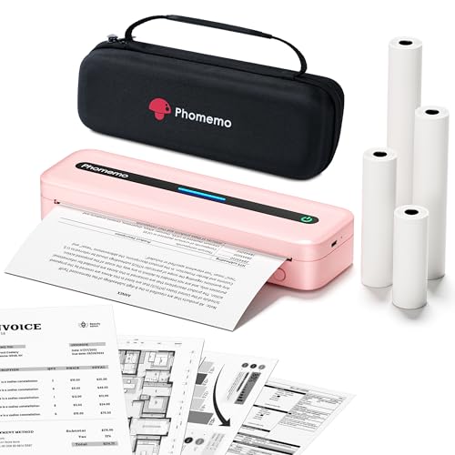 Phomemo Mobiler Drucker A4 für Unterwegs, M832 Bluetooth Tragbarer Drucker mit Tragetasche und 4 Rollen Thermopapierr, Mini Drucker A4 Kompatibel mit Android und iOS für Phone & Laptop, Rosa von Phomemo