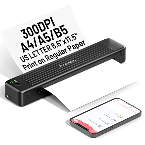 Phomemo P831 Mobiler Drucker, Monochromer Thermodrucker A4 Kompatibel mit Handys und Computer, Bluetooth Tragbare Drucker für Kleine Unternehmen, Autos, Verträge, Reisen, Schwarz von Phomemo