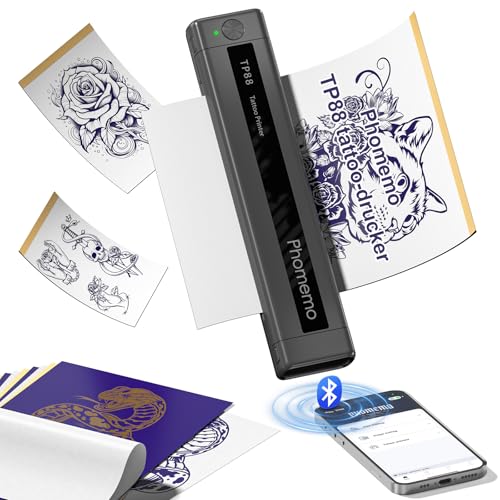Phomemo TP88 Tattoo Drucker – Professioneller Tattoo Thermodrucker, Tattoo Schablonendrucker mit 10 Stück Transferpapier, Kabellose Verbindung, Kompatibel mit Mobiltelefonen und PC Phomemo TP88 Tattoo Drucker – Professioneller Tattoo Thermodrucker, Tattoo Schablonendrucker mit 10 Stück Transferpapier, Kabellose Verbindung, Kompatibel mit Mobiltelefonen und PC von Phomemo