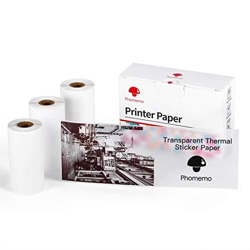 Phomemo Transparent Papier für Phomemo M02PRO, T02, M02, M02S, M03, M03AS, M04S, M04AS Mini Drucker für Smartphones, 53mm x 3,5 m, 3 Rollen von Phomemo