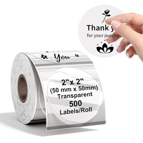 Phomemo Versandaufkleber 2×2 Etiketten, Thermopapier Versandetiketten für Labeldrucker Wasserfester Etiketten Papier (transparent 500PCS) von Phomemo