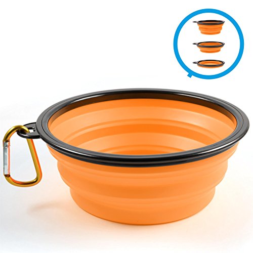 PhoneNatic Faltbarer Silikon-Hundenapf in orange, Reisenapf für Hunde und Katzen mit Karabiner -, XL, orange, 1000 ml von PhoneNatic